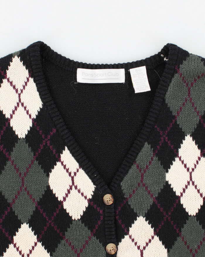 Vintage Women's Argyll Knit Sleeveless Cardigan - M