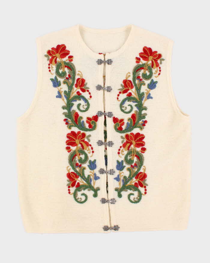 Vintage Women's Cream Floral Print Knit Vest - L