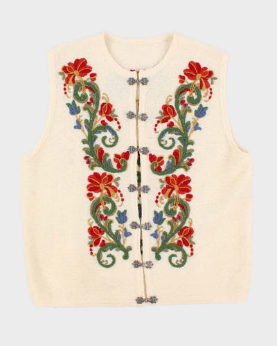 Vintage Women's Cream Floral Print Knit Vest - L