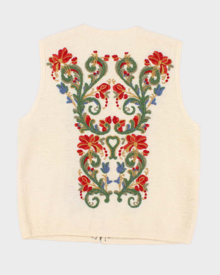 Vintage Women's Cream Floral Print Knit Vest - L