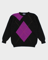 Vintage Women's Black Argyll Wool Knit Sweater - M