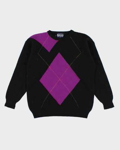 Vintage Women's Black Argyll Wool Knit Sweater - M