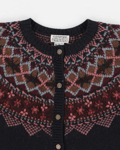 Vintage 90s Jacob Fair Isle Wool Cardigan - S