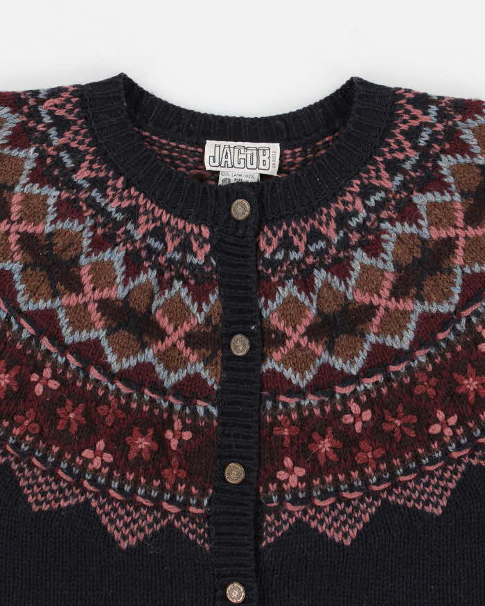 Vintage 90s Jacob Fair Isle Wool Cardigan - S