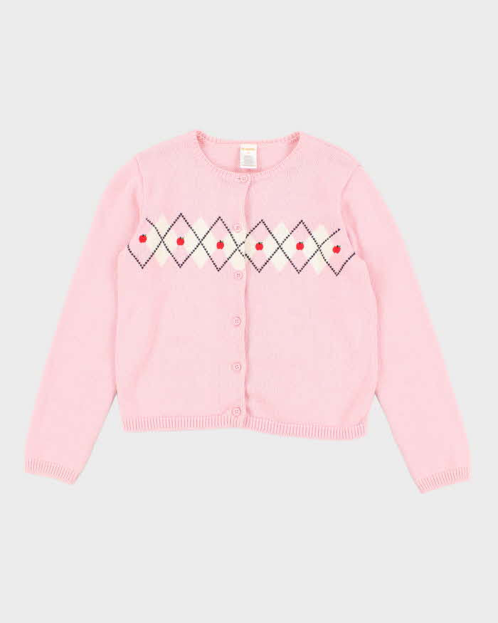 Woman's Pink Apple Argyle Cardigan - XXS