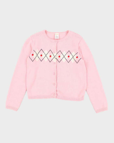Woman's Pink Apple Argyle Cardigan - XXS
