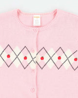 Woman's Pink Apple Argyle Cardigan - XXS