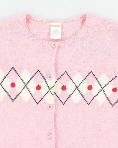 Woman's Pink Apple Argyle Cardigan - XXS