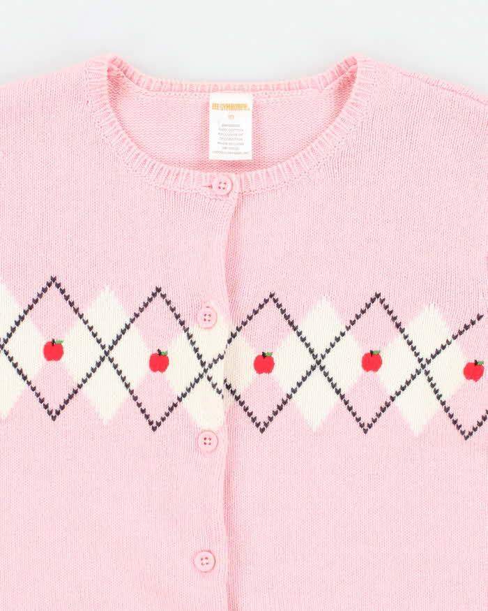 Woman's Pink Apple Argyle Cardigan - XXS