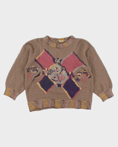 Vintage 90s Abstract Patterned Wool Jumper - M