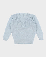 Vintage Woman's Baby Blue Rose embellished Knit Jumper - XS