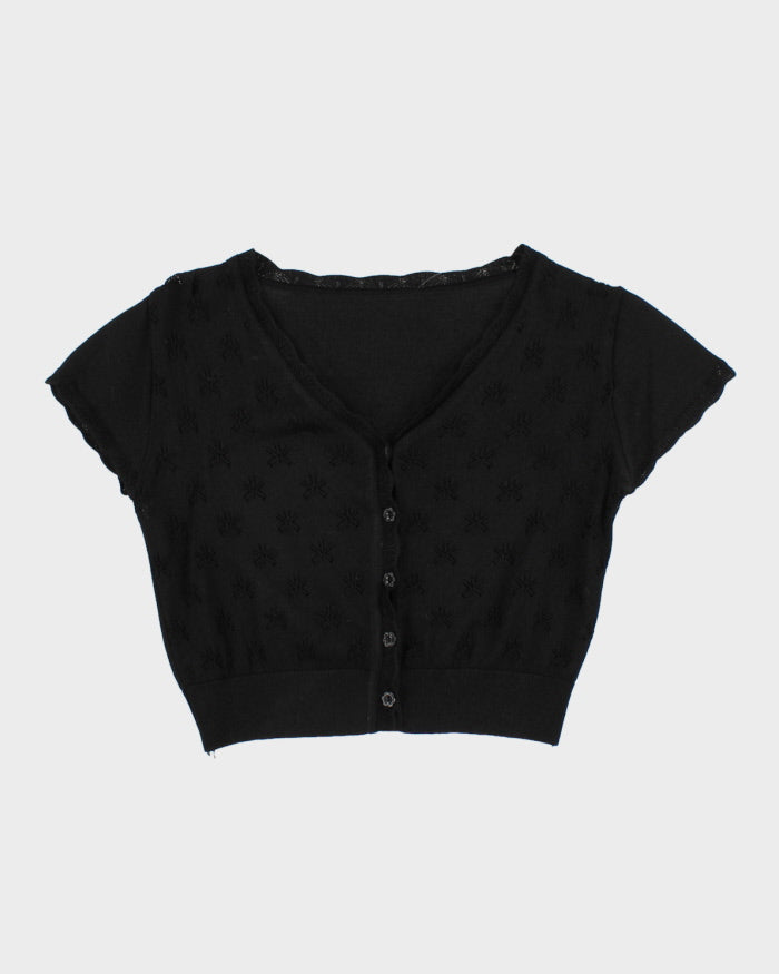 Vintage Cropped Black Short Sleeve Cardigan - XS