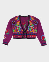 Vintage 90s Rafia Cropped Textured Embroidered Patterned Floral Cardigan - M