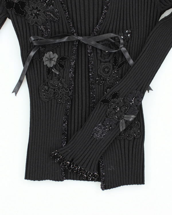 Vintage 90s Nougat Sequined Black Cardigan - S