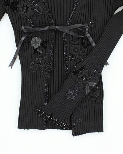 Vintage 90s Nougat Sequined Black Cardigan - S