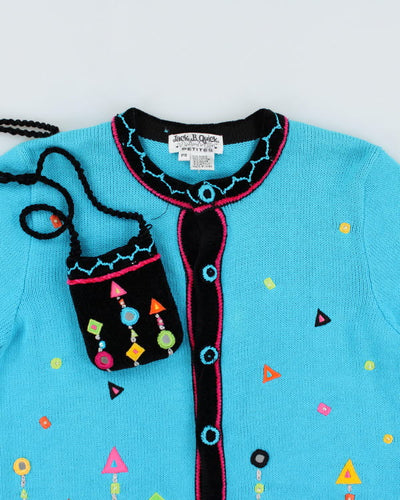 Vintage 90s Unique Jack B. Quick Patterns Cardigan with Bag - S