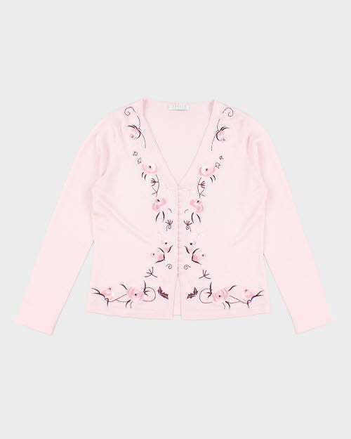 Y2k 00s Precis Pink embroidered Cardigan - M