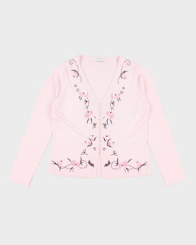 Y2k 00s Precis Pink embroidered Cardigan - M