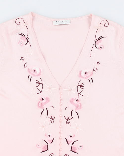 Y2k 00s Precis Pink embroidered Cardigan - M