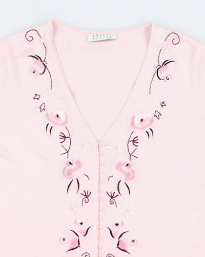 Y2k 00s Precis Pink embroidered Cardigan - M