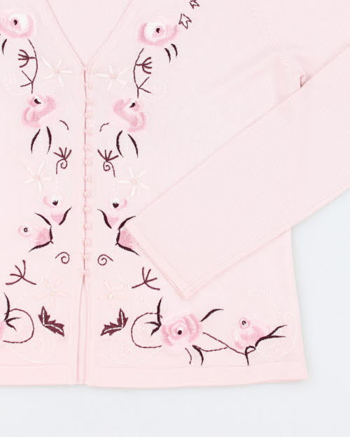 Y2k 00s Precis Pink embroidered Cardigan - M