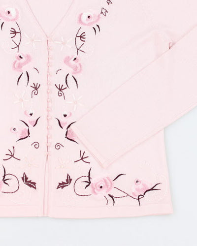 Y2k 00s Precis Pink embroidered Cardigan - M