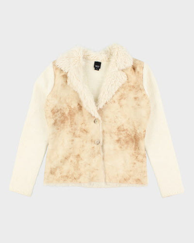 Y2k 00s Esprit Merino Wool Fuax Fur Cardigan - M