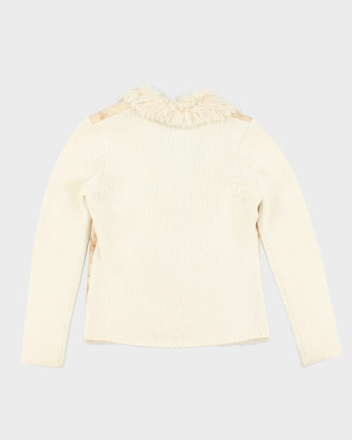 Y2k 00s Esprit Merino Wool Fuax Fur Cardigan - M