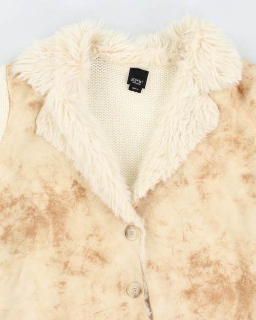 Y2k 00s Esprit Merino Wool Fuax Fur Cardigan - M
