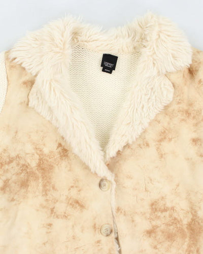 Y2k 00s Esprit Merino Wool Fuax Fur Cardigan - M