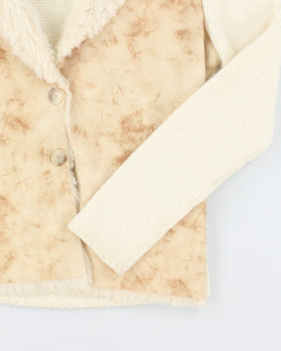 Y2k 00s Esprit Merino Wool Fuax Fur Cardigan - M
