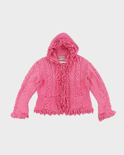 Y2k 00s Pink Tassel Wool Blend Cardigan - M