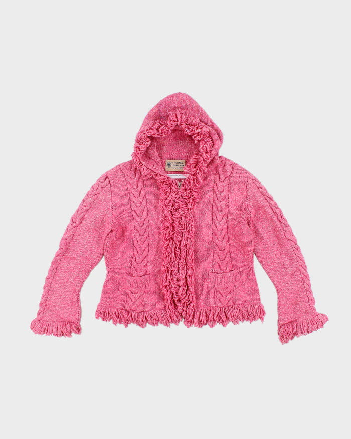 Y2k 00s Pink Tassel Wool Blend Cardigan - M