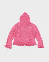 Y2k 00s Pink Tassel Wool Blend Cardigan - M