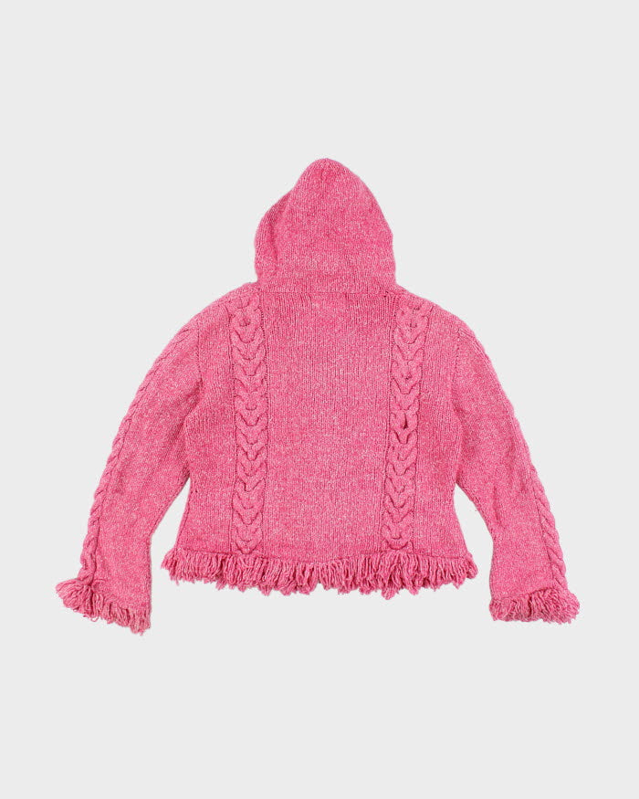 Y2k 00s Pink Tassel Wool Blend Cardigan - M