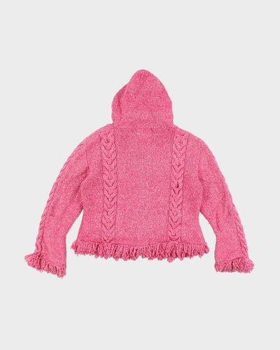 Y2k 00s Pink Tassel Wool Blend Cardigan - M