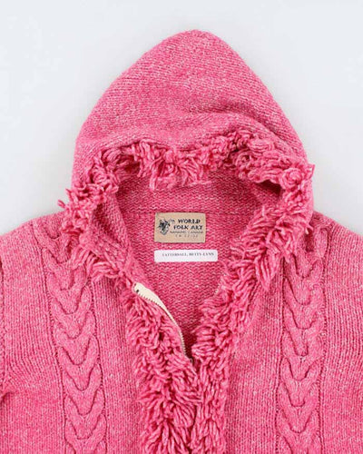 Y2k 00s Pink Tassel Wool Blend Cardigan - M