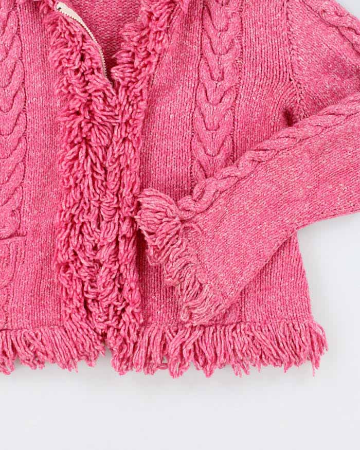 Y2k 00s Pink Tassel Wool Blend Cardigan - M