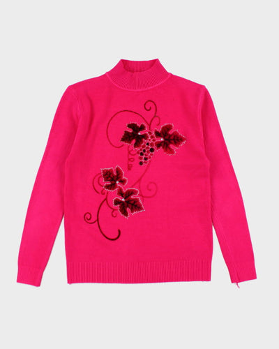 Rhinestone Wool Blend Pink Knit Jumper - XS
