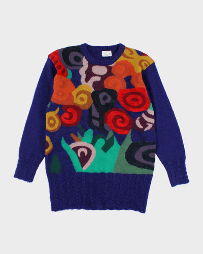 Vintage 80's Multi Coloured Patterned Chunky Knit Jumper - L