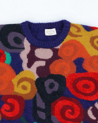 Vintage 80's Multi Coloured Patterned Chunky Knit Jumper - L