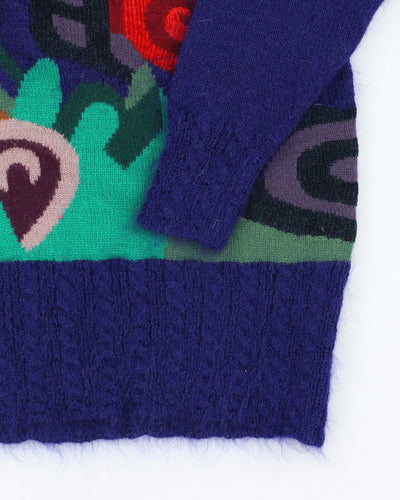Vintage 80's Multi Coloured Patterned Chunky Knit Jumper - L