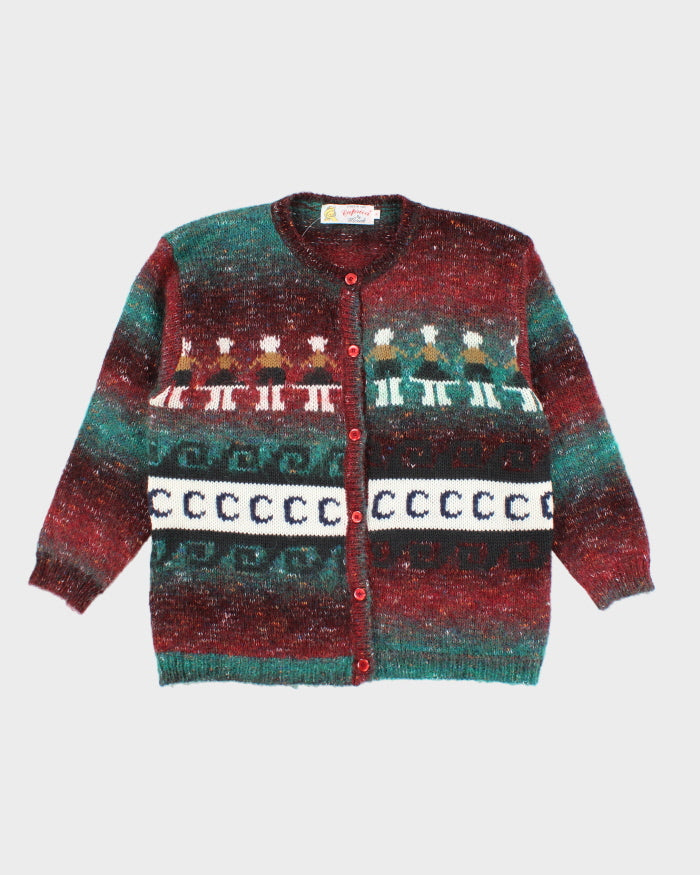 Vintage 80's Capricci Patterned Wool Blend Cardigan - M