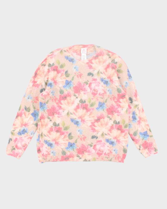 Vintage Women's Floral Print Mohair Blend Knit Jumper - XL