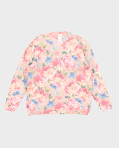 Vintage Women's Floral Print Mohair Blend Knit Jumper - XL