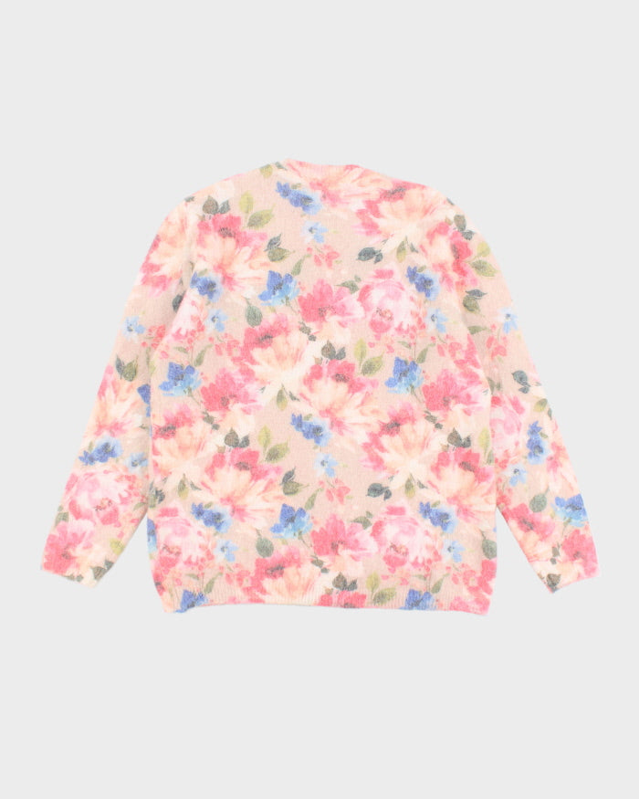 Vintage Women's Floral Print Mohair Blend Knit Jumper - XL
