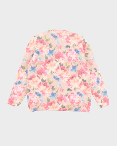 Vintage Women's Floral Print Mohair Blend Knit Jumper - XL