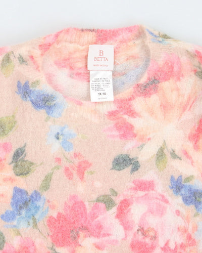 Vintage Women's Floral Print Mohair Blend Knit Jumper - XL