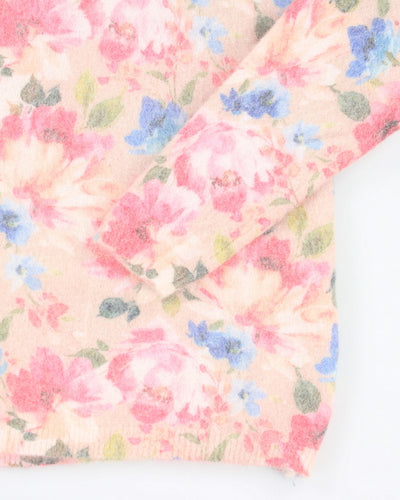 Vintage Women's Floral Print Mohair Blend Knit Jumper - XL