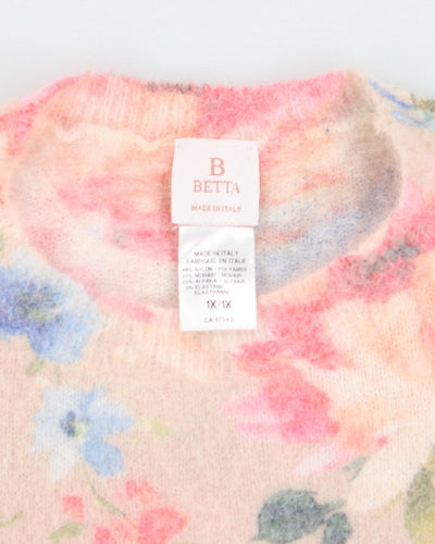 Vintage Women's Floral Print Mohair Blend Knit Jumper - XL